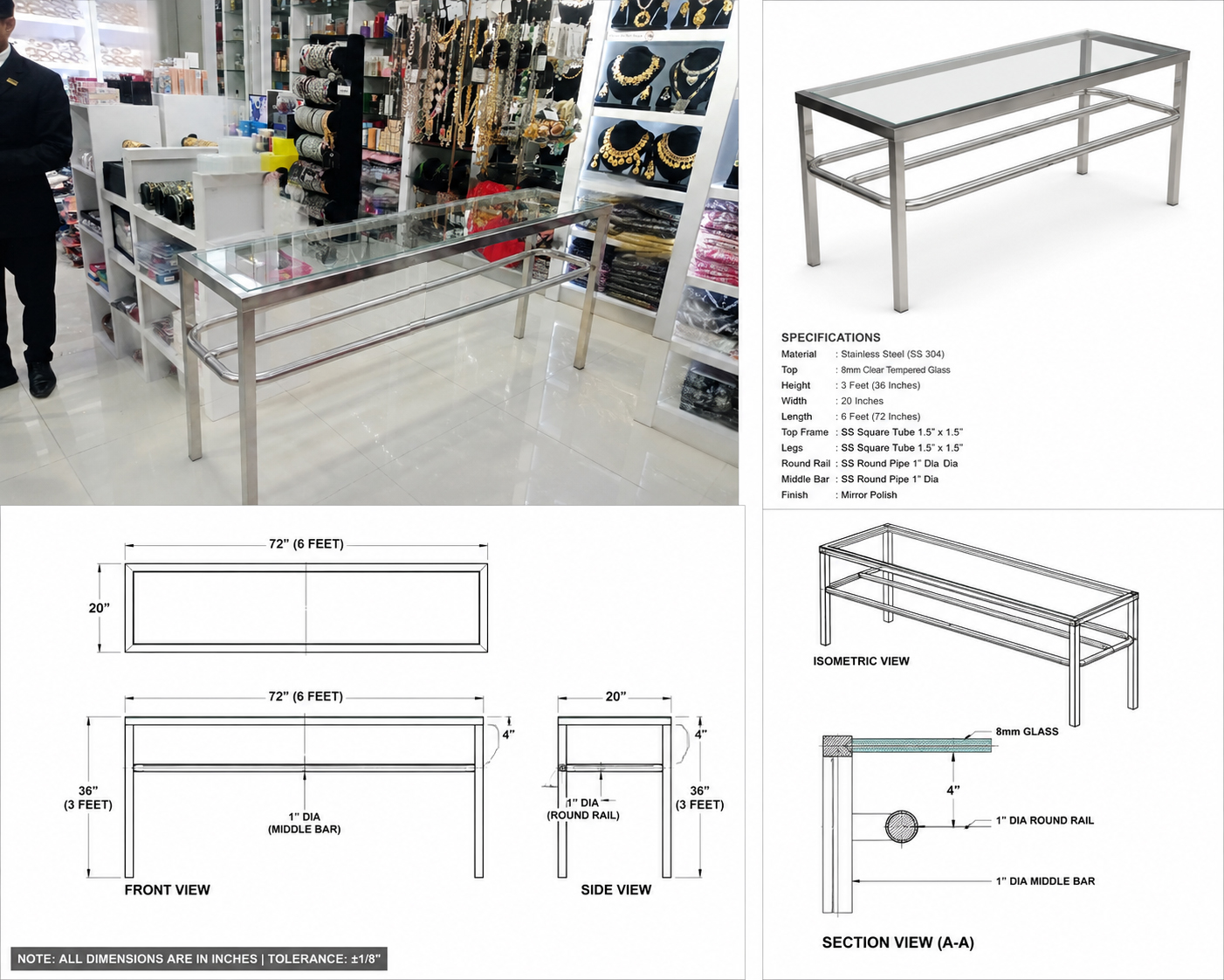 Stainless steel table display